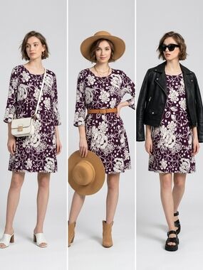 Espresso Purple Floral Mini Dress with White Blooms